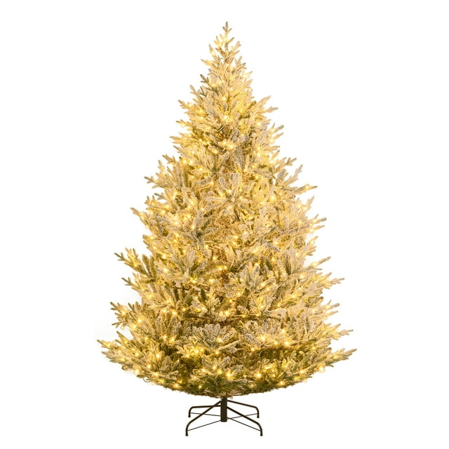 Gymax 8 FT Pre-Lit Artificial Christmas Tree w/ 1470 Branch Tips Warm White LED Lights