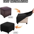 thumbnail image 4 of Ottoman Cover Slipcovers Square Fit Length 13"-44" Footrest, Stool Covers, Ottoman Protector Cover, Footstool Covers with Stretch Thick Checked with Elastic Bottom, Removable Washable(Black,XL(67-84cm, 4 of 7