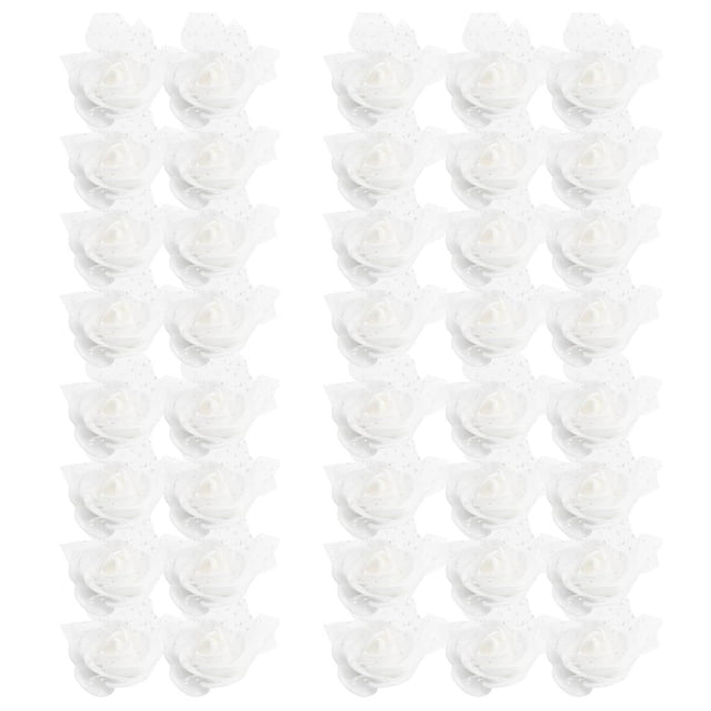 50pcs cabezas de malla de espuma artificial Colcomx 4cm Blanco Cabeza de flor de rosa de boda