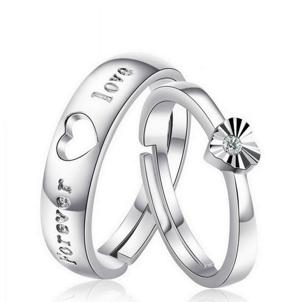 Juego de anillos de pareja a juego con corazón de amor para hombres y mujeres, moda Punk, 2 piezas, amante, circonio de boda, anillos, novia, regalo de citas, joyería
