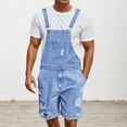thumbnail image 2 of Denim Romper for Men Ripped Casual Stretch Bib Overall Jean Romper with Pocket Loose Fit Summer Comfortable Street Retro Men's Denim Shorts, 2 of 7