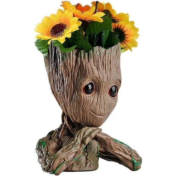 GHSDFBB Baby Groot Flower Pot, Tree Man Pen or Pencil Holder or Planters with Drainage Hole Perfect for a Tiny Succulents Plants Christmas Birthday Gift (Hands on Cheek)