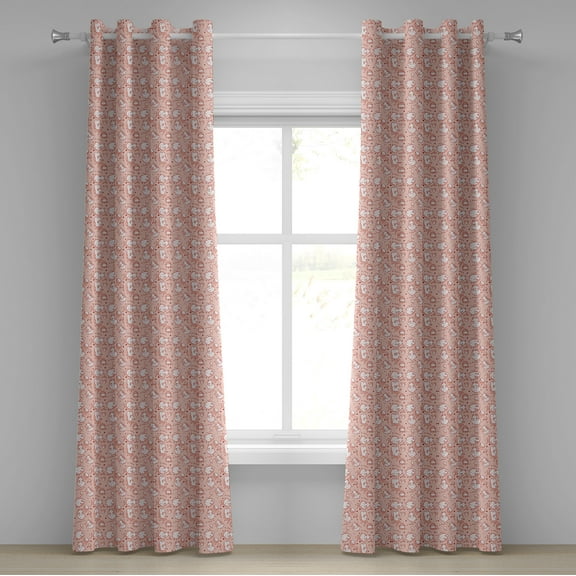 Ambesonne Hippo Grommet Curtain, Hippo Pattern, 50" x 72", White Coral Red