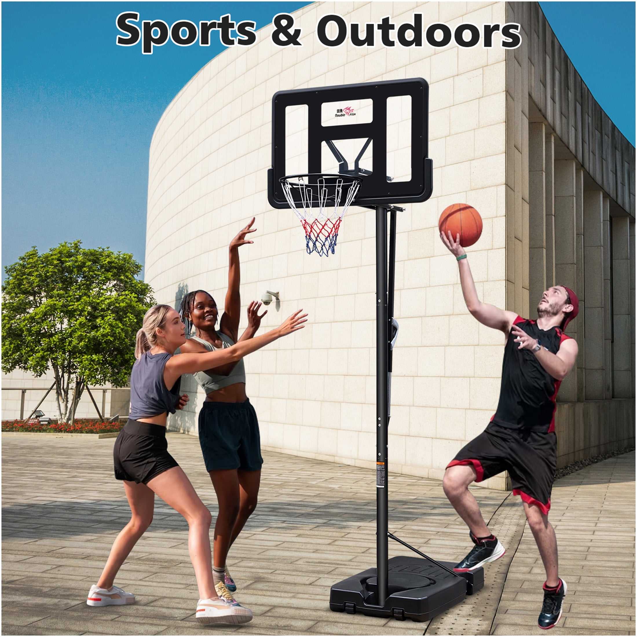 JERFIT 44" Portable Basketball Hoop System, Adjustable Height 7.5-10 ft, Stable Fillable Base with Wheels for Outdoor, Indoor, Backyard, Pool Use