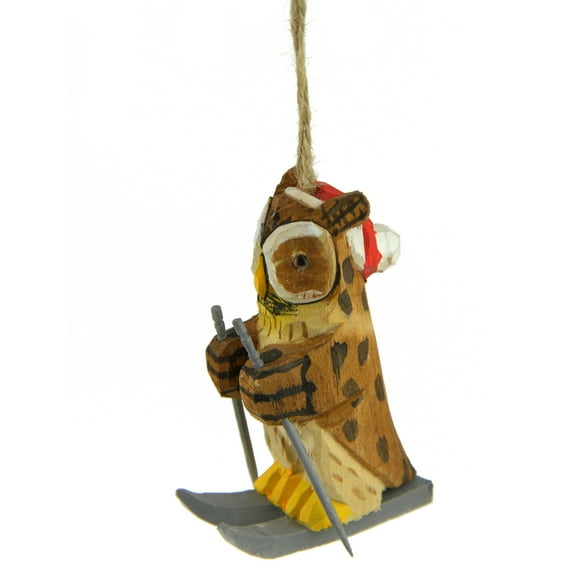 Gallerie 3.5" Wooden Owl Skiing Christmas Ornament - Brown/Black