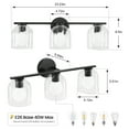 thumbnail image 2 of Modern Bathroom Light Fixtures, 3 Light Vanity Lights Over Mirror, Black Wall Lamp with Clear Glass Shade for Living Room Cabinet Bedroom Porch, 2 of 8