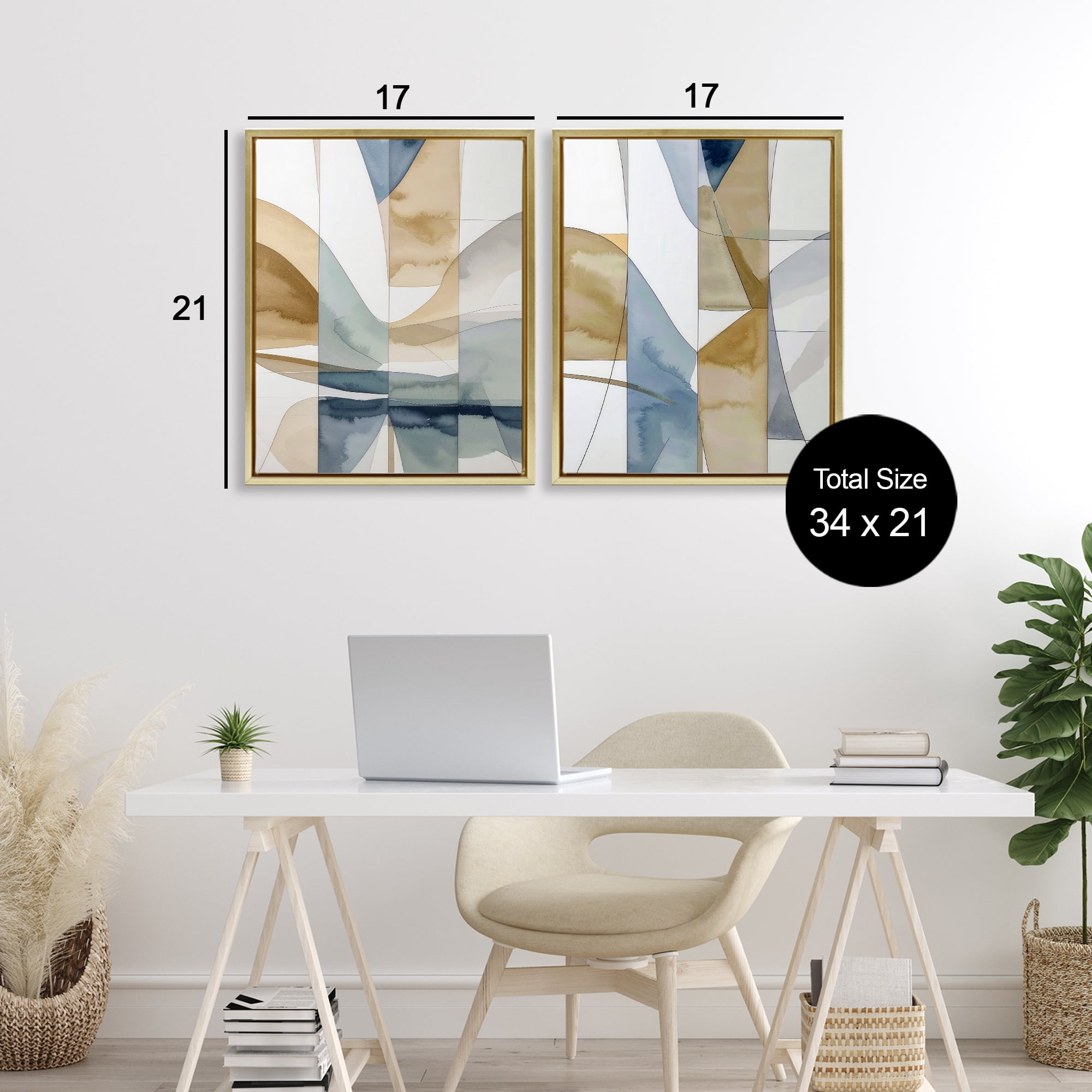 Stupell Industries Balanced Geographic Abstract 2 Piece Gold Framed Floater Canvas Set, design by Alonza Saunders