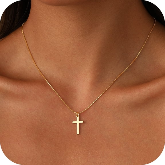 GOSFRY Cross Necklace for Women 14K Real Gold Plated Dainty Small Cross Pendant Choker Simple Trendy Cute Easter Religious Faith Jewelry Gift