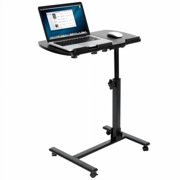 ZENY Mobile Laptop Stand & Rolling Computer Desk, Height and Angle Adjustable Portable Overbed Table with Tilt Top for Home Office, Black