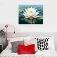 thumbnail image 4 of JEUXUS Zen Canvas Wall Art White Lotus Flower Bloom in Water Picture Prints Teal Blue Artwork Bathroom Decor for Room (16"x12"), 4 of 4