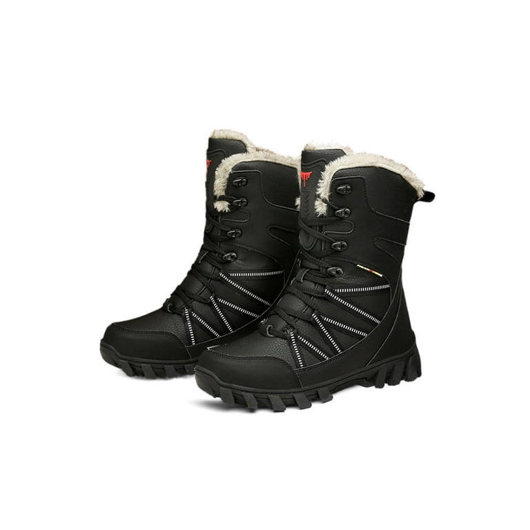 Glookwis Mens Snow Boots Lace Up Warm Ankle Boot Fleece Lining