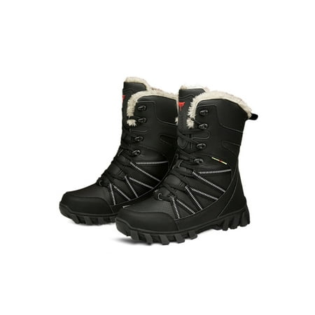 

Avamo Mens Snow Boots Waterproof Warm Ankle Boot Lace Up Winter Bootie Trekking Booties Outdoor Comfort Fleece Lining Hiking Shoes Black 9.5