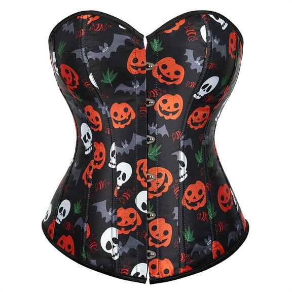 Grebrafan Corset Plus Size Christmas Women Print Bustier Top Black XL