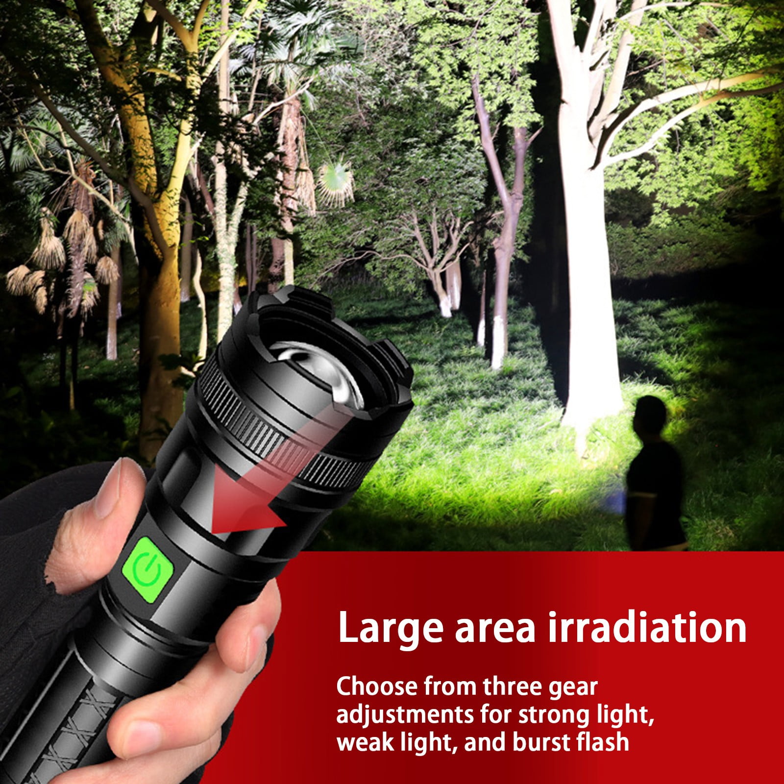 LED Flashlight Rechargeable 100,000 Lumens | M77 Telescopic Super Bright Emergency Torch | 4 Modes Zoomable Waterproof IPX45 Aluminum Alloy | USB Charging | Outdoor Home Use | 1 Pack | Black