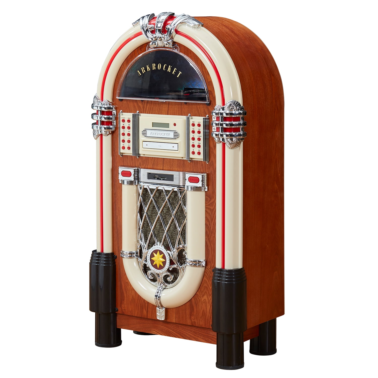 Arkrocket Taurus Jukebox Vinyl Record Player Bluetooth USB SD CD Player Radio Retro Turntable Classic Jukebox (Taurus - Classic)