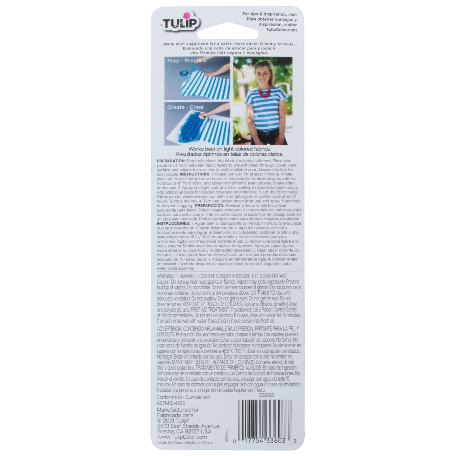 Tulip Color Shot Instant Fabric Spray Paint, 3 fl. Oz. Blue, Quick Dry and Permanent