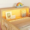 thumbnail image 5 of Twin Low Loft Bed with LED, Bookshelf and Hanging Rod, Wood Playhouse Loft Bed Frame with 2 Drawers, 4 Open Shelves and Storage Staircase for Boys Girls, Natural, 5 of 7