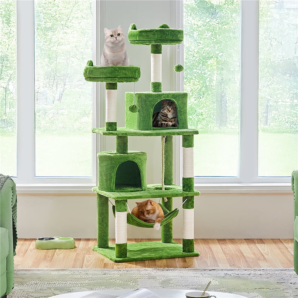 Yaheetech 62"H Multi Level Cat Tree Tower with Condos, Foam-Padded Perches, Green