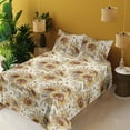 thumbnail image 2 of Ambesonne Floral Fitted & Flat Sheet with Shams 4 Pcs Set, Summer Bloom Floral Pattern, Calking, Chocolate Mustard and Cream, 2 of 5