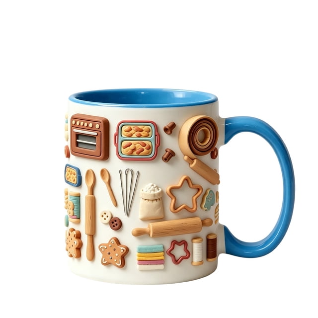 Ceramic Coffee Mug 350ml with Ergonomic Handle, Microwave and Dishwasher Safe, Daily Use Beverage Cup with Tool Pattern Design for Coffee or Tea