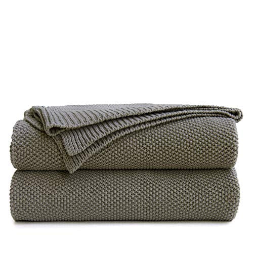 Couverture en Tricot de Coton Gris Moyen pour Canapé, Couvertures Décoratives pour la Maison, Couvertures Tissées avec Sac de Lavage Bonus, Gris 2.2 Livres 50 x 60 Pouces