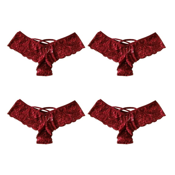 Womens Seamless Lace Underwear Short Lingerie Thong Panties 4 Packs