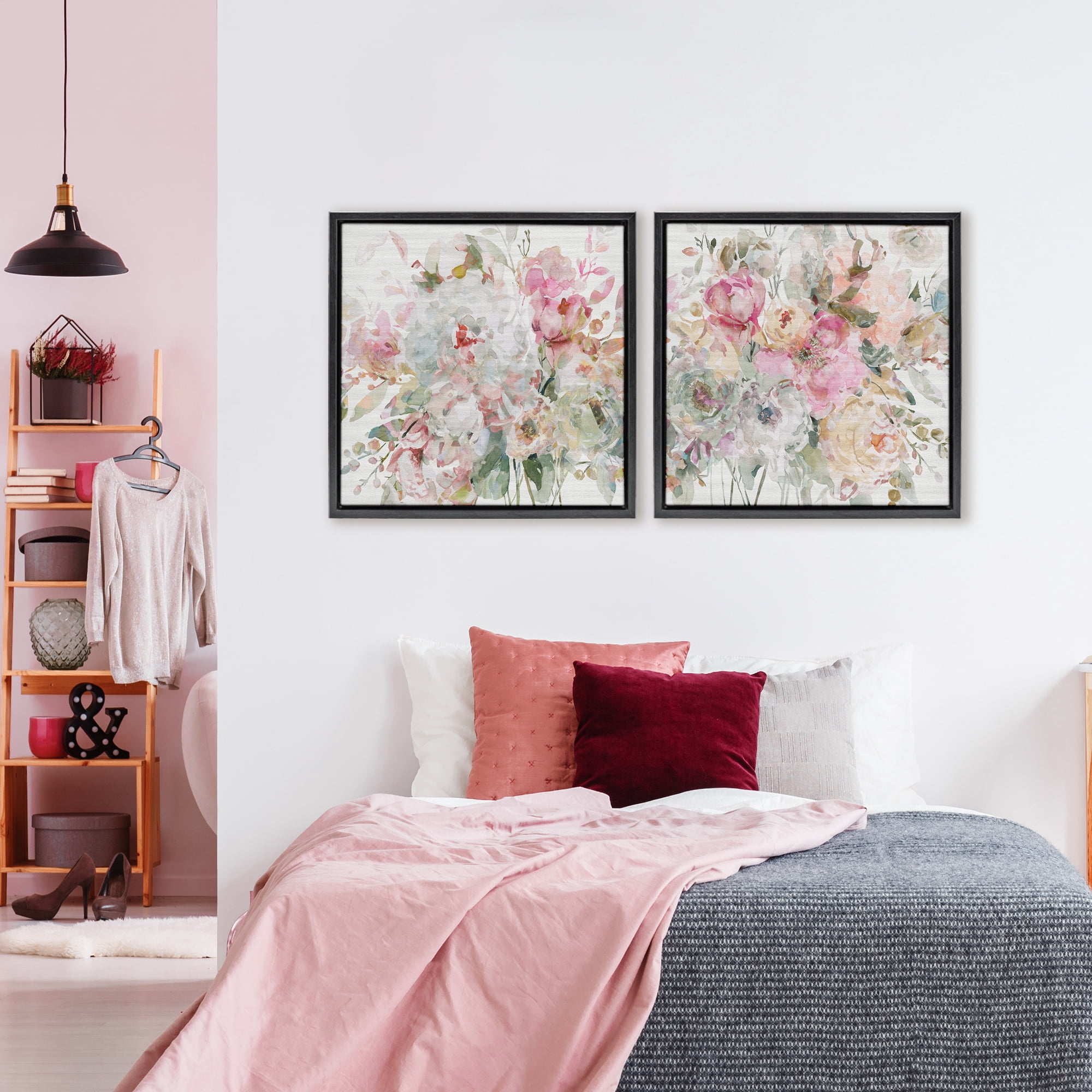 Stupell Industries Romantic Blush Botanicals 2 Piece Black Framed Floater Canvas Set, design by Carol Robinson