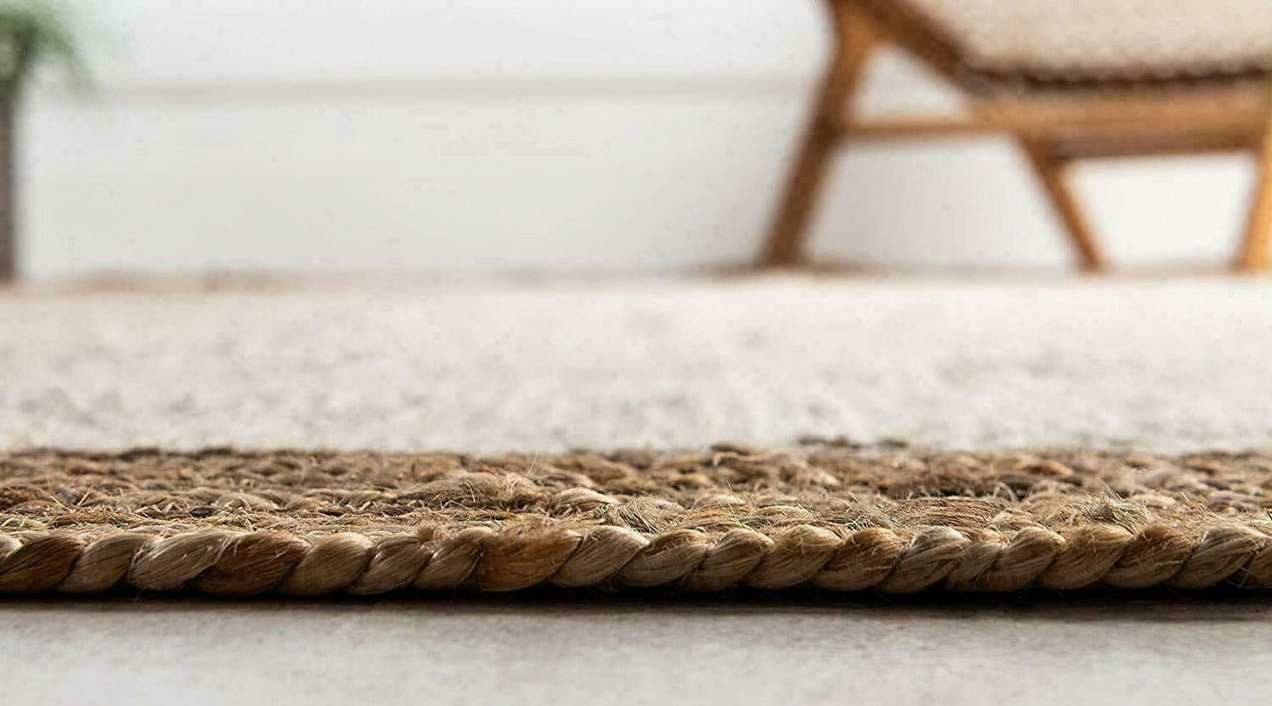 Jaipur Art And Craft Natural Fiber White Jute Brown Border Handmade 10x10 Square feet (300x300 cm) Square Area Rug