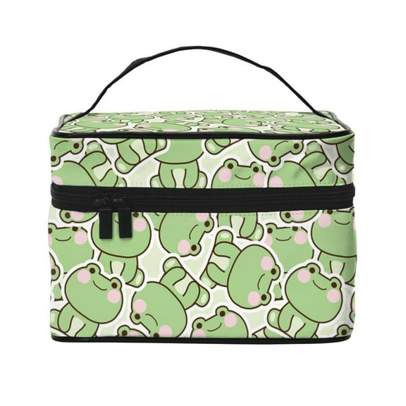 Yiaed Cute Frog Print Makeup Bag Travel Cosmetic Bags for Women Girls Zipper Pouch Makeup Organizer