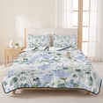 thumbnail image 3 of King Quilt Set 96''x106'', Blue Flower Lightweight Bedspread Coverlet Set with 2 Pillow Shams, Sage Green Eucalyptus Leaf Farmhouse Country Breathable All Season Quilt Bedding for Bedroom/Guest Room, 3 of 9