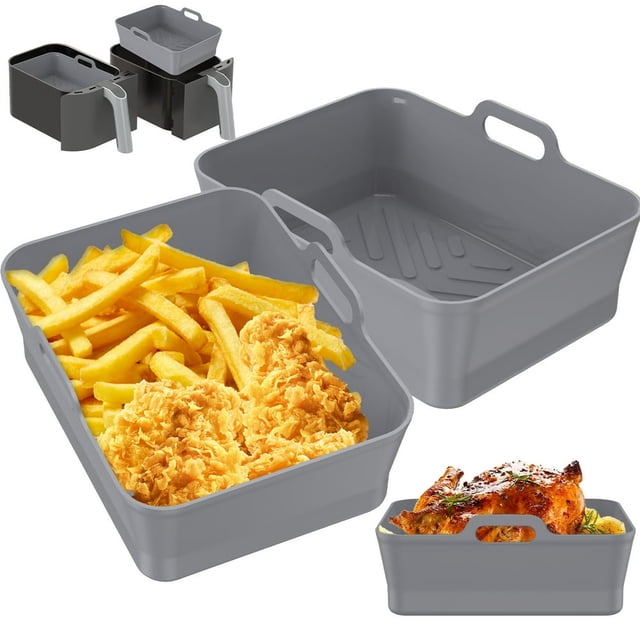 2 Pcs Doublure en Silicone pour Friteuse à Air Chaud avec Poignée Résistant à la Chaleur Pot en Silicone Réutilisable Plateau Rectangulaire Accessoires pour Friteuse à Air