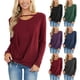 thumbnail image 3 of Top de manga larga para mujer, dobladillo torcido, escote recortado, informal, suelto, color sólido, manga larga, jersey, camiseta, top, rojo vino XL, 3 of 6