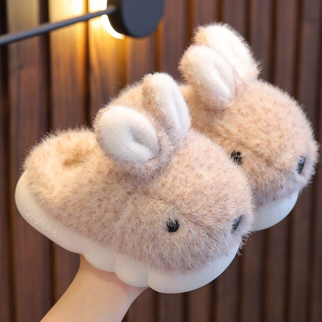 RXIRUCGD Winter Children Add Plush Non-slip Keep Warm Home Cotton Slippers( Kaki, Taille:36