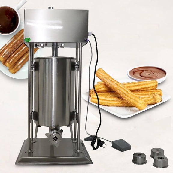 DUYIWAA 15L Electric Churros Maker Machine, 110V Commercial Churro Maker with 4 Nozzles Stainless Steel Spanish Churros Donuts Making Machine Vertical Churro Machine for Home Restaurants Bakeries