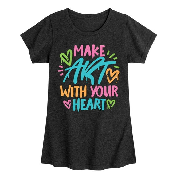 Instant Message - Make Art With Your Heart - Toddler & Youth Girls Short Sleeve Graphic T-Shirt