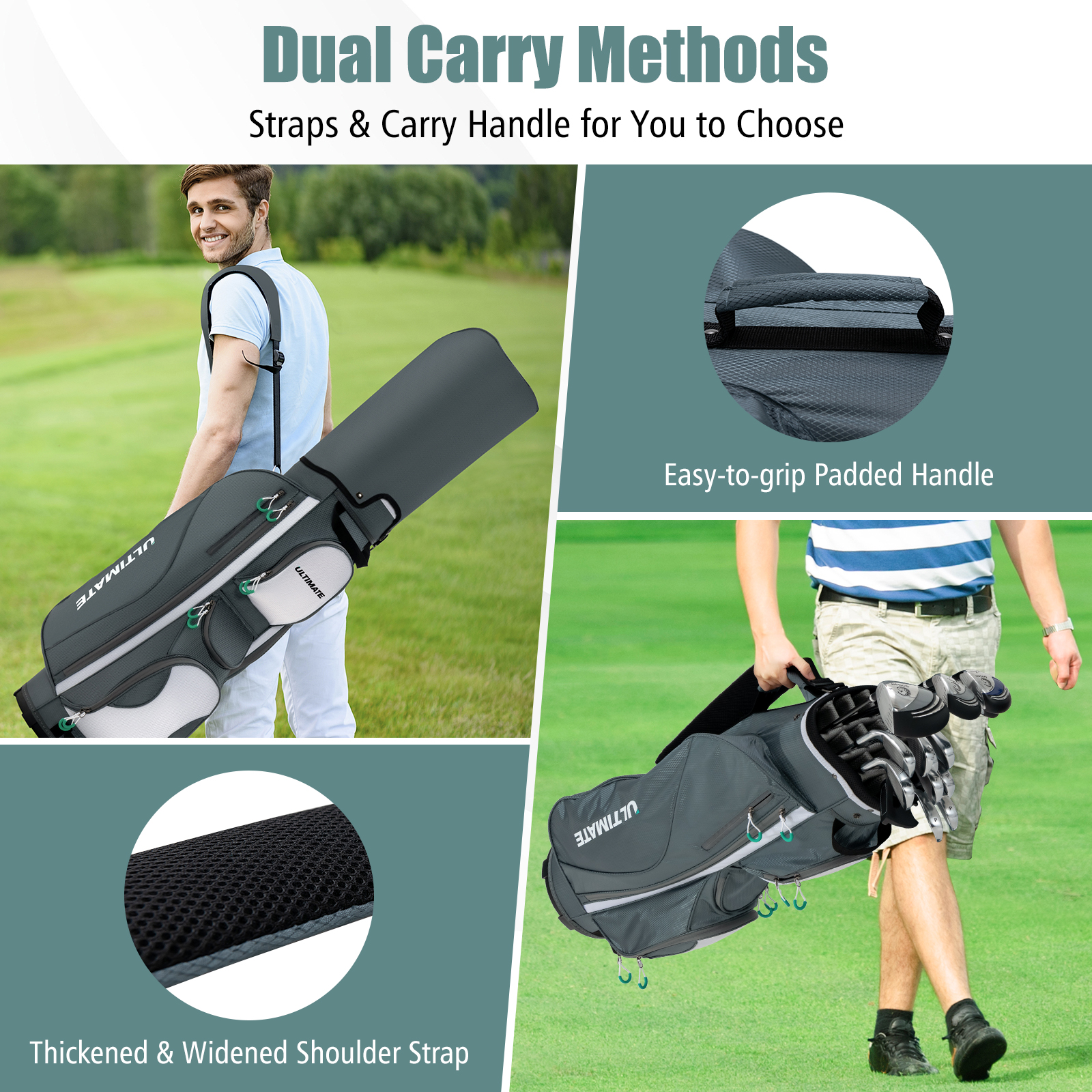 Topbuy Golf Stand Bag Lightweight Golf Cart Bag w/ 14 Way Top Full-Length Club Dividers 7 Zippered Pockets Valuables Pocket