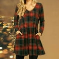 thumbnail image 2 of hoksml Dresses For Women 2023 Fashion Causal Pocket Lattice V-neck Long Sleeve Dress, 2 of 7