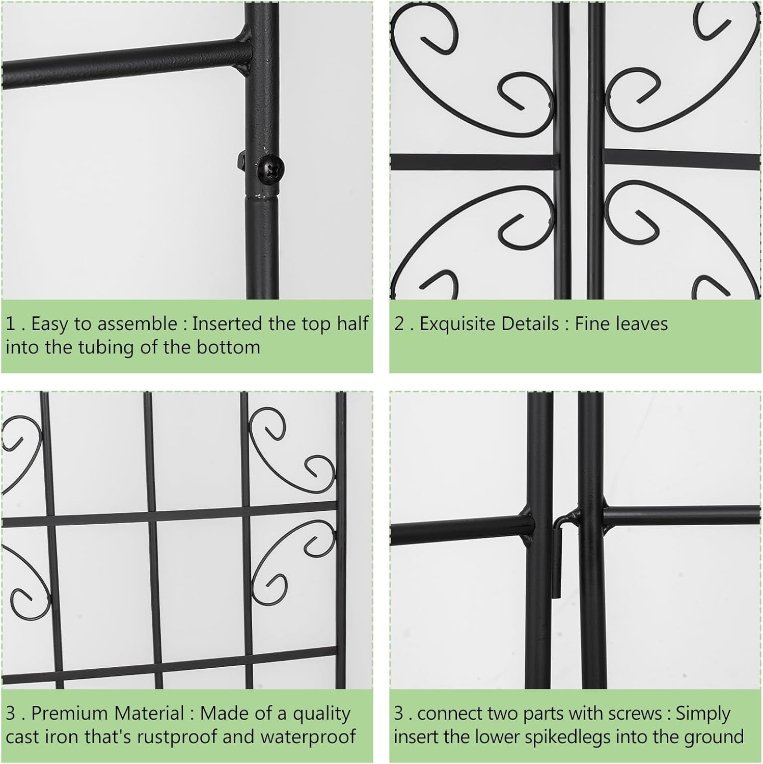 SHZOND 4 Pack 86.2 x 19.7 in Metal Garden Trellis for Climbing Plants, Black Metal Garden Trellis for Vines Plant Rose Flowers Vegetables Support, Large Decorative Outdoor Trellis