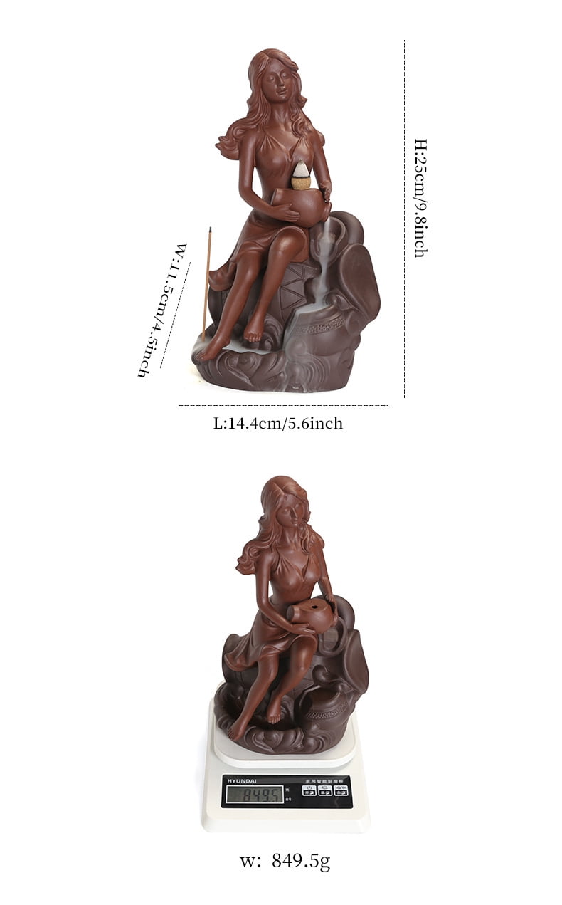 Creative Beauty Mermaid Shape Incense Burner Waterfall Smoke Backflow Incense Holder Aromatherapy Furnace Aromatic Zen for Teahouse,Office