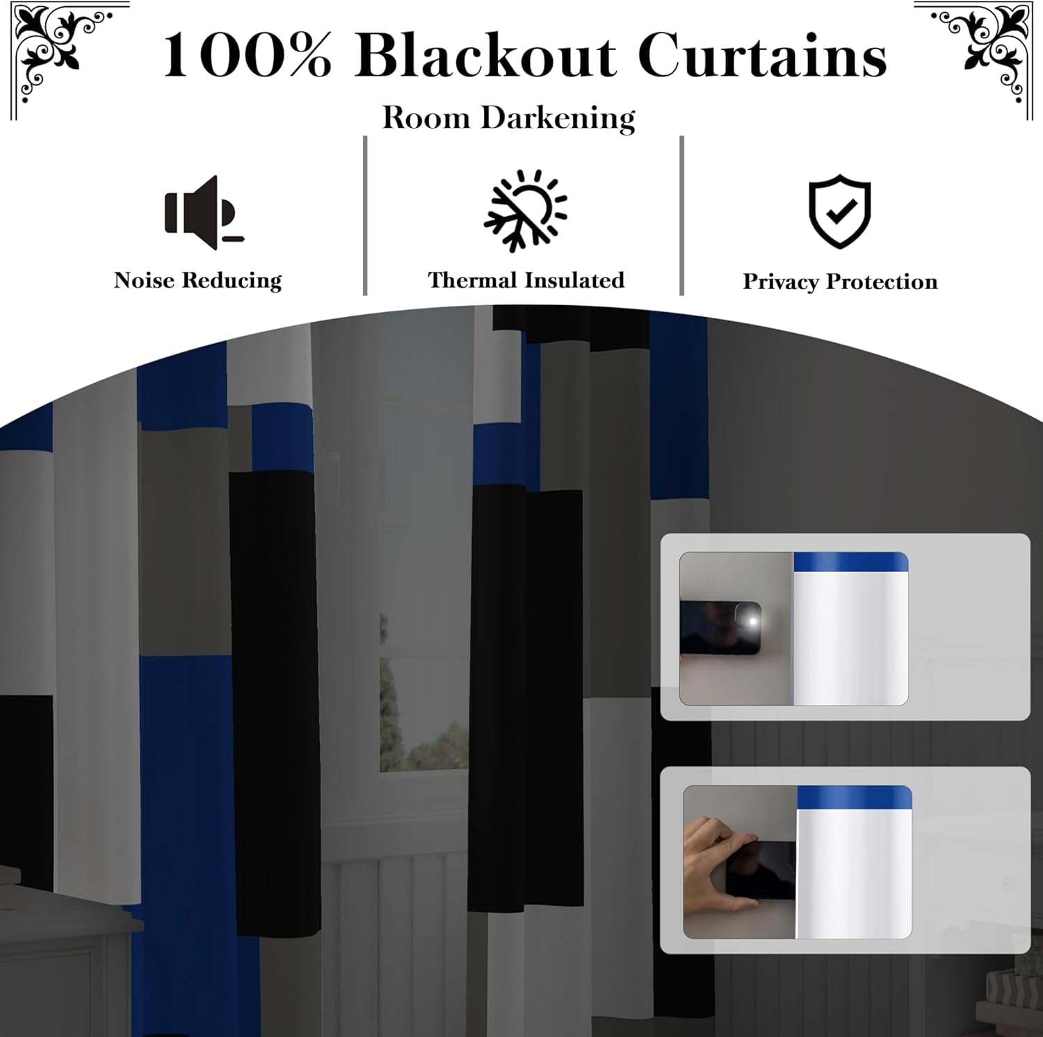 Tyrot 2 Panels Royal Blue Black 100% Blackout Curtains for Bedroom Modern Abstract  Curtains, 52" x 84"