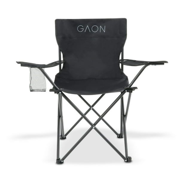 Silla Plegable para Camping Pesca Playa y Exteriores de Lona Impermebale con Porta Vaso Ligera Silla para Exterior Ergonomica con Estructura de Acero y Funda Transportadora (Negro)