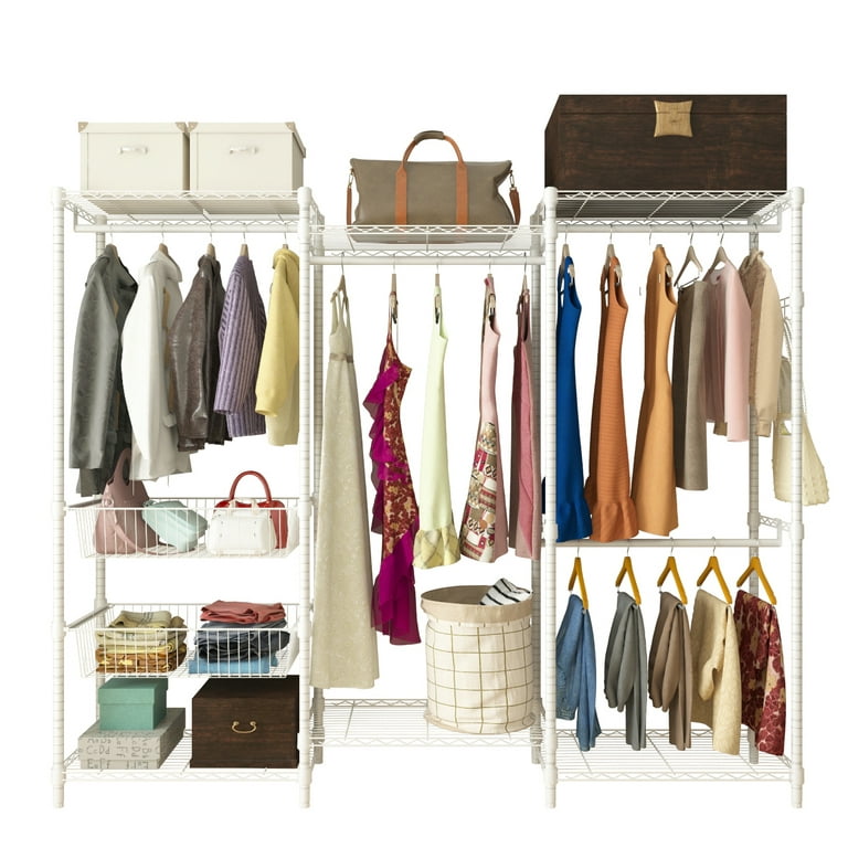 GoDecor Wardrobe Expandable Metal Hanging Closet Systems With Sliding  Baskets Closet Organizer, Chrome