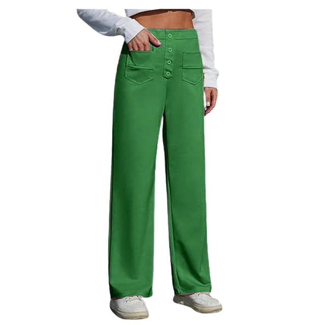 Zmoon Women's Casual Pants High Waist Pants Straight Leg Button Off Work Business Pants Belt Pockets