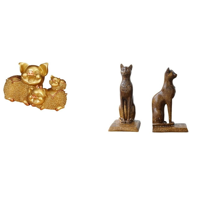 Juego De Figuras De Animales De Resina Modernas Con Estatuas De Cerdo De La Suerte Y Gato Egipcio, Sujetalibros Decorativos Para Estantería, Entrada, Centro De Mesa, Oficina, Regalo De