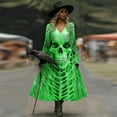 thumbnail image 2 of Meltox Women's Halloween Gothic Maxi Dress V Neck Long Sleeve Fit and Flare Floor Length Party Elegant Vintage Dress for Women Light Green S, 2 of 4