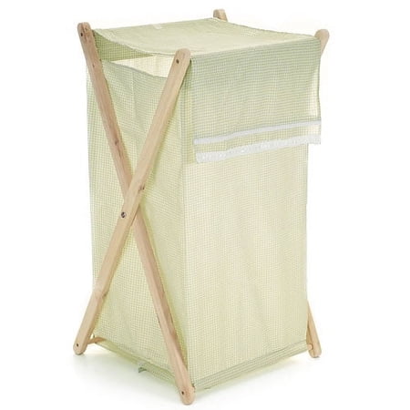Badger Basket Sage Gingham Wood Frame Hamper