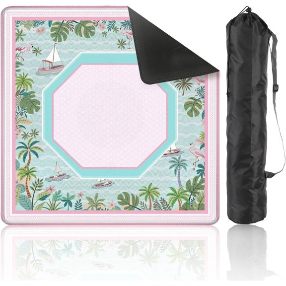 Mahjong Mat 31.5" x 31.5" Tropical Isl and Landscape Palm Trees Boats Pink amp