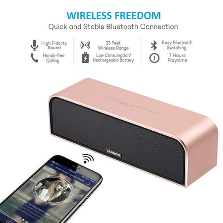 iKANOO i988 Wireles s Bluetoot h Speaker with Mic Handsfre e Calls Stereo Music Rose Golden