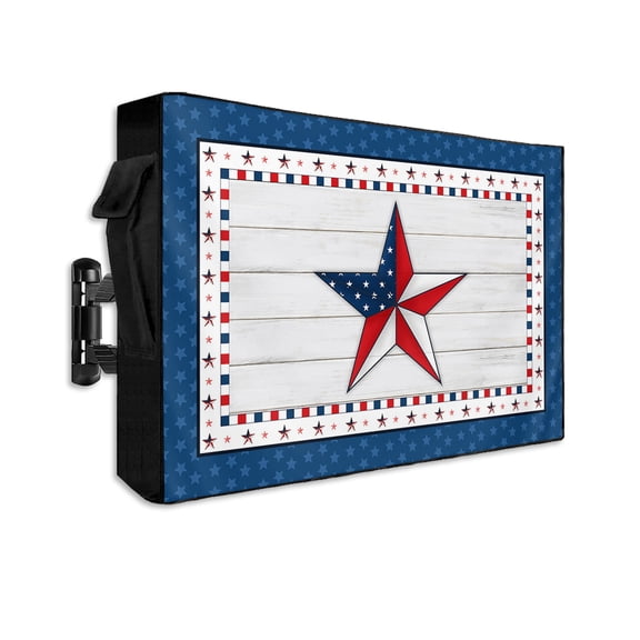Independence American Star Vintage Blue Lace Outdoor TV Cover 48 to 50 Inch Waterproof, Retro Wooden Stripes 600D Oxford TV Covers with Zipper, Outside Flat TV Screen Protector 48"Wx30"Hx4.5"D