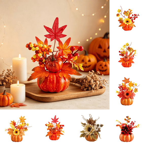 CuiLiyq Artificial Pumpkin Table Arrangement, Foam and Plastic Fall Ornament with Sunflower Maple Berries, Mantel, Entryway, Counter Home Decor
